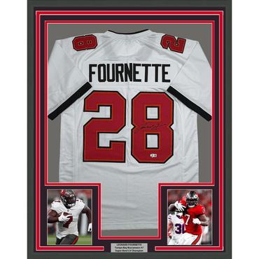 Framed Autographed/Signed Leonard Fournette 35x39 Tampa Bay White Football Jersey Beckett BAS COA (ONLINE ORDER ONLY)