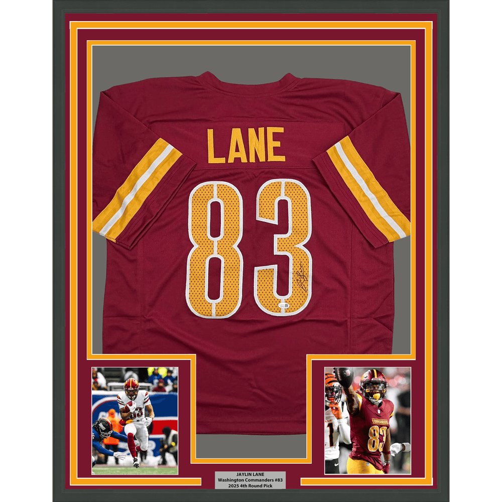 Framed Autographed/Signed Jaylin Lane 35x39 Washington Maroon Football Jersey JSA COA (ONLINE ORDER ONLY)
