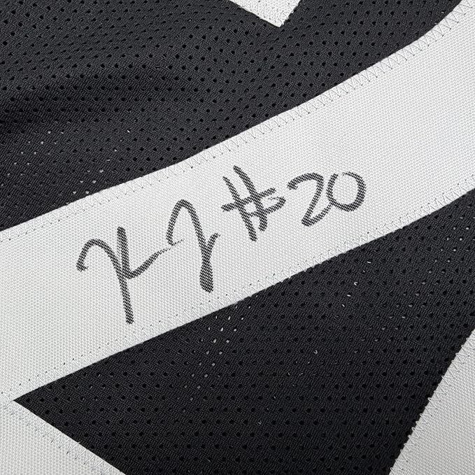 Framed Autographed/Signed Kaleb Johnson 35x39 Pittsburgh Black Football Jersey Beckett BAS COA (ONLINE ORDER ONLY)