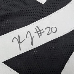 Framed Autographed/Signed Kaleb Johnson 35x39 Pittsburgh Black Football Jersey Beckett BAS COA (ONLINE ORDER ONLY)