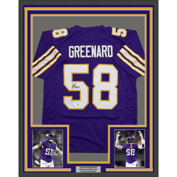 Framed Autographed/Signed Jonathan Greenard 35x39 Minnesota Purple Retro Football Jersey Beckett BAS COA (ONLINE ORDER ONLY)