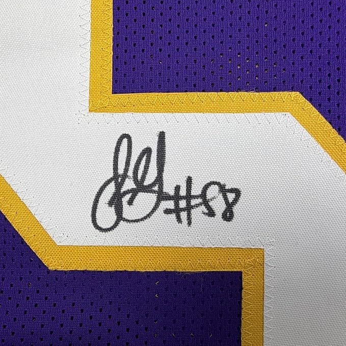 Framed Autographed/Signed Jonathan Greenard 35x39 Minnesota Purple Retro Football Jersey Beckett BAS COA (ONLINE ORDER ONLY)