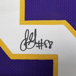 Framed Autographed/Signed Jonathan Greenard 35x39 Minnesota Purple Retro Football Jersey Beckett BAS COA (ONLINE ORDER ONLY)
