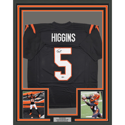 Framed Autographed/Signed Tee Higgins 35x39 Cincinnati Black Football Jersey Beckett BAS COA (ONLINE ORDER ONLY)