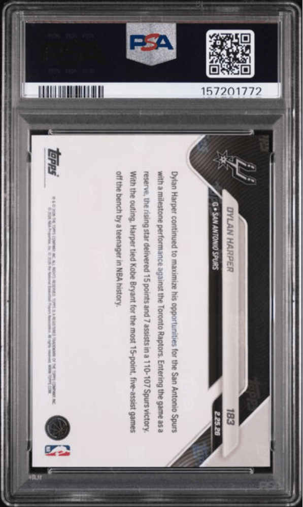 Graded 2025 Topps Now Dylan Harper #183 Rookie RC Basketball Card PSA 9 Mint (ONLINE ORDER ONLY)