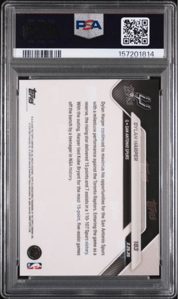 Graded 2025 Topps Now Dylan Harper #183 Rookie RC Basketball Card PSA 10 Gem Mint (ONLINE ORDER ONLY)