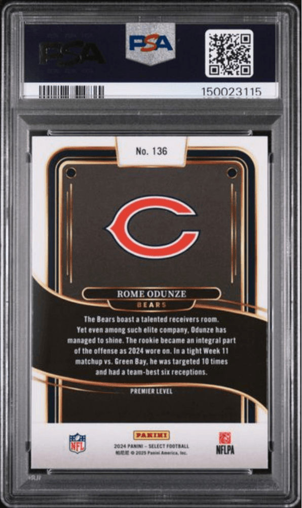 Graded 2024 Panini Select Rome Odunze #136 Rookie RC Football Card PSA 10 Gem Mint (ONLINE ORDER ONLY)