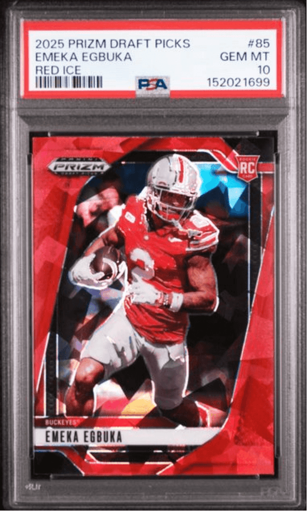 Graded 2025 Panini Prizm Draft Picks Emeka Egbuka #85 Red Ice Rookie RC Football Card PSA 10 Gem Mint (ONLINE ORDER ONLY)