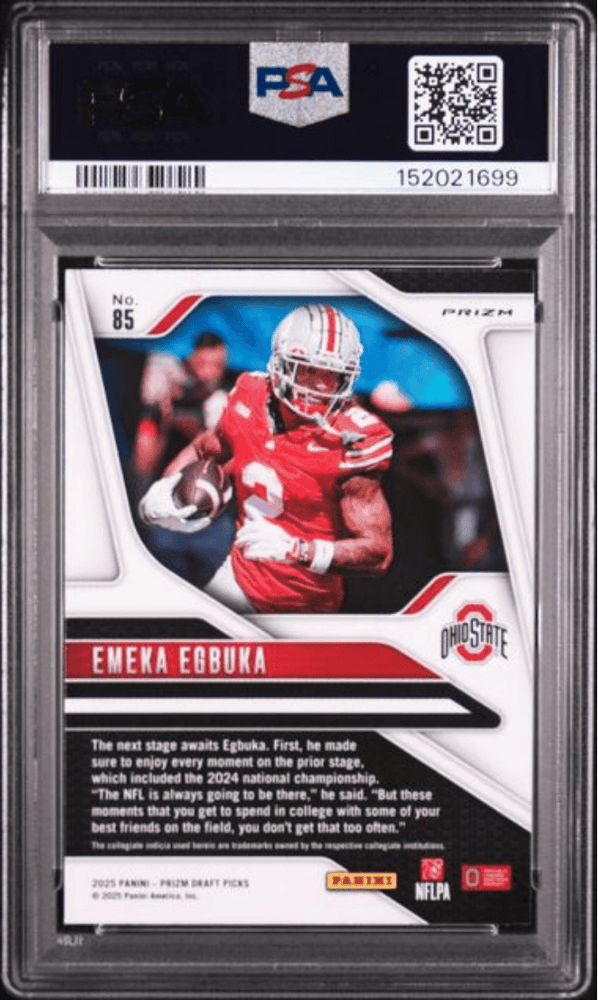 Graded 2025 Panini Prizm Draft Picks Emeka Egbuka #85 Red Ice Rookie RC Football Card PSA 10 Gem Mint (ONLINE ORDER ONLY)