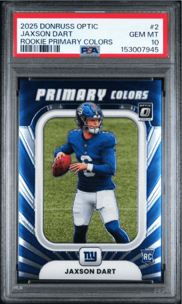 Graded 2025 Panini Donruss Optic Jaxson Dart #2 Rookie Primary Colors Rookie RC Football Card PSA 10 Gem Mint (ONLINE ORDER ONLY)