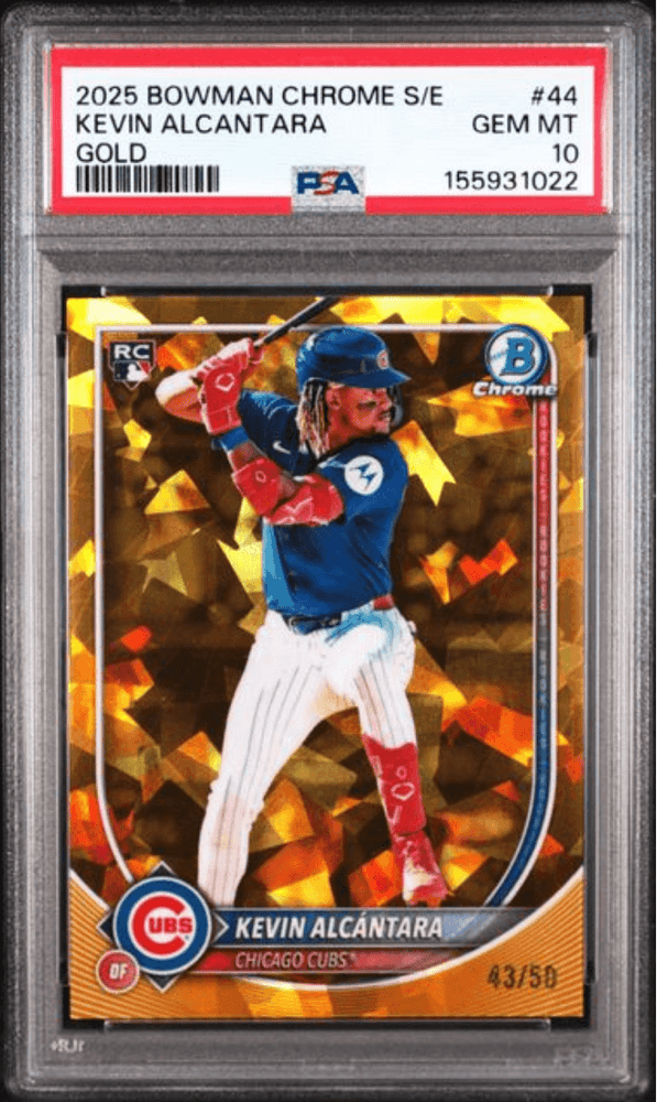 Graded 2025 Topps Bowman Chrome Sapphire Edition Kevin Alcantara #44 Gold /50 Rookie RC Baseball Card PSA 10 Gem Mint (ONLINE ORDER ONLY)