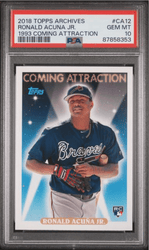 Graded 2018 Topps Archives Ronald Acuna Jr #CA12 1993 Coming Attraction Rookie RC Baseball Card PSA 10 Gem Mint (ONLINE ORDER ONLY)
