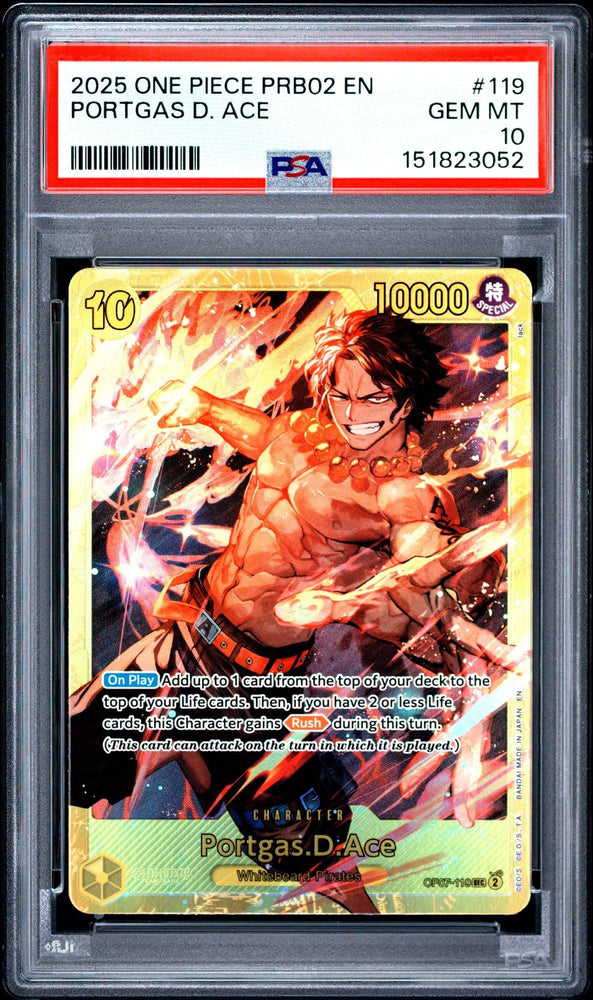 Graded 2025 One Piece EN Portgas D Ace #119 PRB02 Trading Card Game PSA 10 Gem Mint (ONLINE ORDER ONLY)