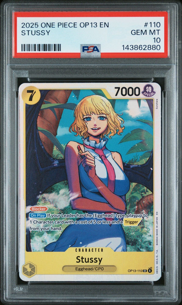 Graded 2025 One Piece Stussy #110 OP13 EN Trading Card Game PSA 10 Gem Mint (ONLINE ORDER ONLY)
