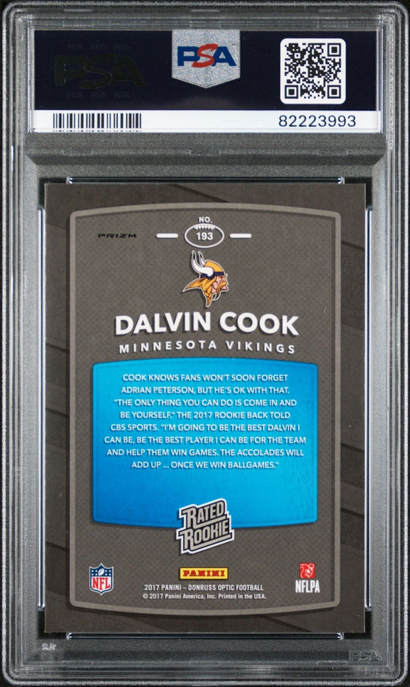 Graded 2017 Panini Donruss Optic Dalvin Cook #193 Red/Yellow Rookie RC Football Card PSA 10 Gem Mint (ONLINE ORDER ONLY)