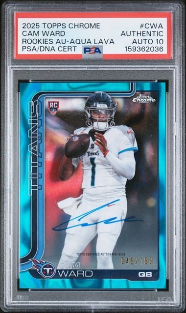 2025 Topps Chrome Cam Ward #RA-CWA Aqua Lava Rookies Auto /199 Rookie RC Football Card PSA 10 Auto (ONLINE ORDER ONLY)