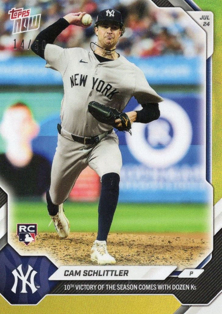2026 Topps Now Cam Schlittler #483 Gold Foil /50 10th Victory of Season Comes with Dozen Ks New York Yankees Rookie RC Baseball Card (ONLINE ORDER ONLY)