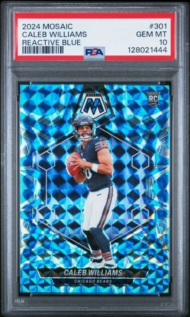 Graded 2024 Panini Mosaic Caleb Williams #301 Reactive Blue Rookie RC Football Card PSA 10 Gem Mint (ONLINE ORDER ONLY)