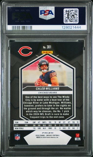Graded 2024 Panini Mosaic Caleb Williams #301 Reactive Blue Rookie RC Football Card PSA 10 Gem Mint (ONLINE ORDER ONLY)