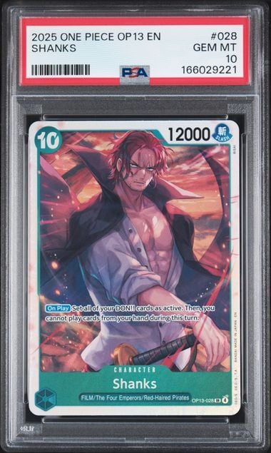 Graded 2025 One Piece Shanks #028 OP13 EN Trading Card Game PSA 10 Gem Mint (ONLINE ORDER ONLY)
