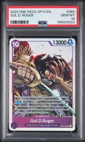 Graded 2025 One Piece Gol.D.Roger #064 OP13 EN Trading Card Game PSA 10 Gem Mint (ONLINE ORDER ONLY)