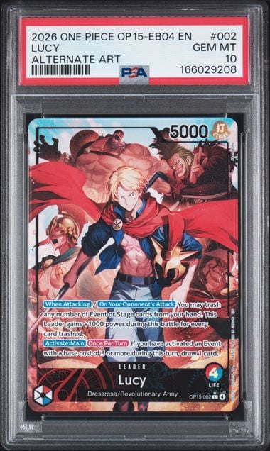 Graded 2026 One Piece Lucy #002 OP15 EB04 EN Alternate Art Trading Card Game PSA 10 Gem Mint (ONLINE ORDER ONLY)