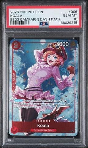Graded 2026 One Piece Koala #006 EB03 Campaign Dash Pack EN Trading Card Game PSA 10 Gem Mint (ONLINE ORDER ONLY)