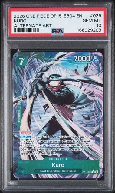 Graded 2026 One Piece Kuro #025 OP15 EB04 EN Alternate Art Trading Card Game PSA 10 Gem Mint (ONLINE ORDER ONLY)
