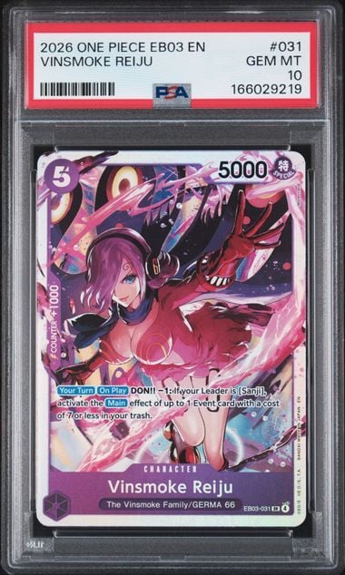 Graded 2026 One Piece Vinsmoke Reiju #031 EB03 EN Trading Card Game PSA 10 Gem Mint (ONLINE ORDER ONLY)