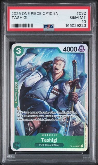 Graded 2025 One Piece Tashigi #032 OP10 EN Trading Card Game PSA 10 Gem Mint (ONLINE ORDER ONLY)