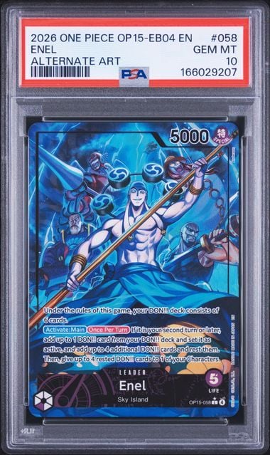 Graded 2026 One Piece Enel #058 OP15 EB04 EN Alternate Art Trading Card Game PSA 10 Gem Mint (ONLINE ORDER ONLY)