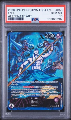 Graded 2026 One Piece Enel #058 OP15 EB04 EN Alternate Art Trading Card Game PSA 10 Gem Mint (ONLINE ORDER ONLY)