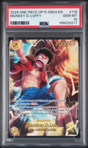 Graded 2026 One Piece Monkey D. Luffy #119 OP15 EB04 EN Trading Card Game PSA 10 Gem Mint (ONLINE ORDER ONLY)