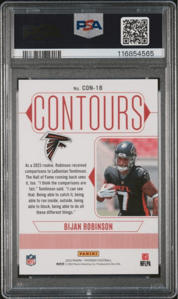 Graded 2023 Panini Phoenix Bijan Robinson #CON18 Contours Rookie RC Football Card PSA 10 Gem Mint (ONLINE ORDER ONLY)
