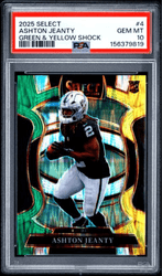 Graded 2025 Panini Select Ashton Jeanty #4 Green & Yellow Shock Rookie RC Football Card PSA 10 Gem Mint (ONLINE ORDER ONLY)