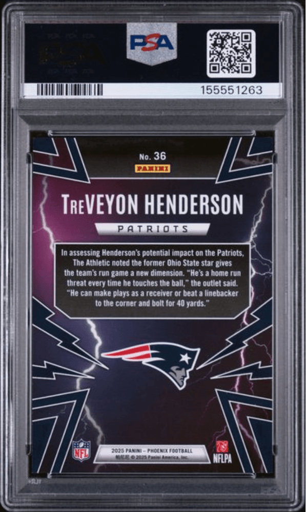 Graded 2025 Panini Phoenix TreVeyon Henderson #36 Thunderbirds Rookie RC Football Card PSA 10 Gem Mint (ONLINE ORDER ONLY)