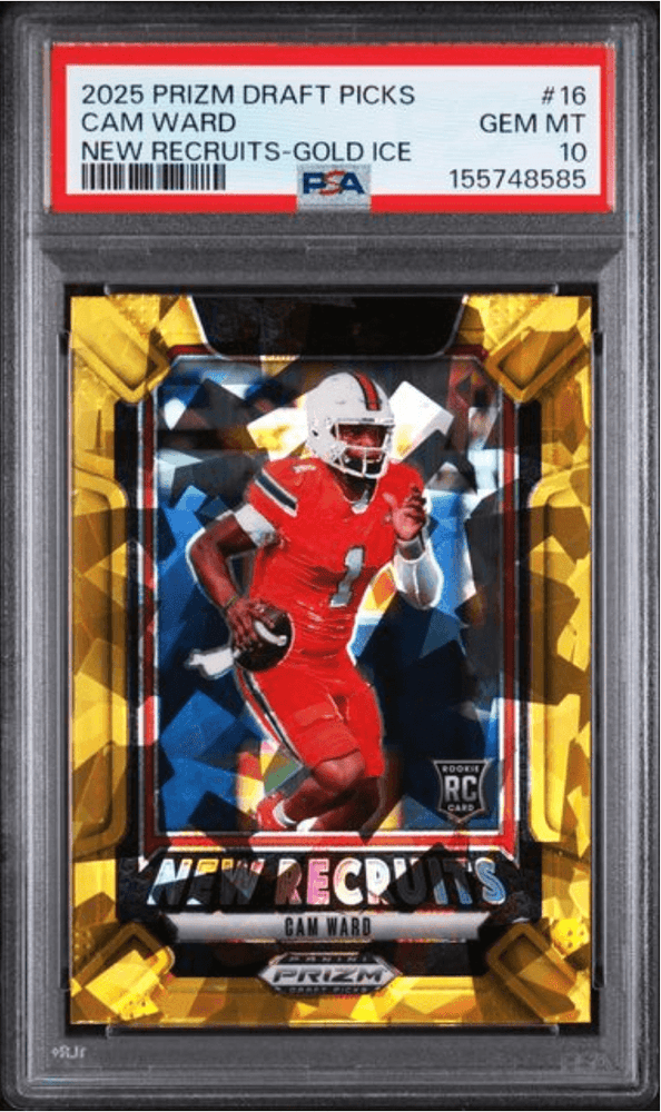Graded 2025 Panini Prizm Draft Picks Cam Ward #16 New Recruits Gold Ice Rookie RC Football Card PSA 10 Gem Mint (ONLINE ORDER ONLY)