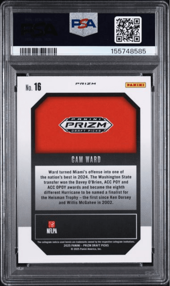 Graded 2025 Panini Prizm Draft Picks Cam Ward #16 New Recruits Gold Ice Rookie RC Football Card PSA 10 Gem Mint (ONLINE ORDER ONLY)