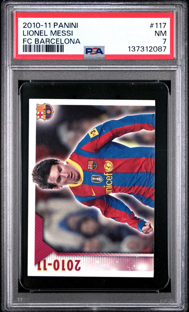 Graded 2010 Panini Lionel Messi #117 FC Barcelona Stickers Soccer Card PSA 7 Near Mint (ONLINE ORDER ONLY)