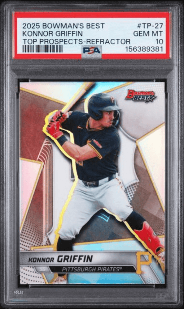 Graded 2025 Topps Bowman's Best Konnor Griffin #TP27 Top Prospects Refractor Rookie RC Baseball Card PSA 10 Gem Mint (ONLINE ORDER ONLY)