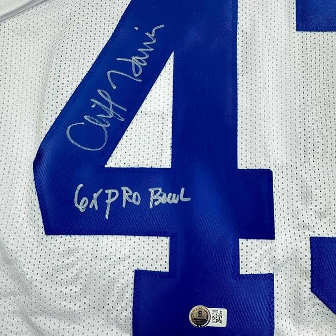 Framed Autographed/Signed Cliff Harris 35x39 Dallas White Football Jersey Beckett BAS COA