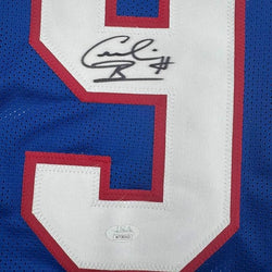 Framed Autographed/Signed Cornelius Bennett 35x39 Buffalo Blue Football Jersey JSA COA