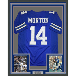 Framed Autographed/Signed Craig Morton 35x39 Dallas Blue Football Jersey JSA COA