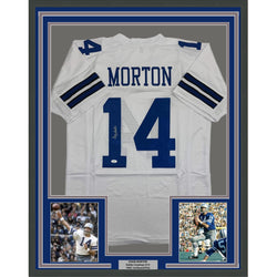 Framed Autographed/Signed Craig Morton 35x39 Dallas White Football Jersey JSA COA