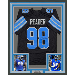 Framed Autographed/Signed D.J. DJ Reader 35x39 Detroit Black Football Jersey Beckett BAS COA
