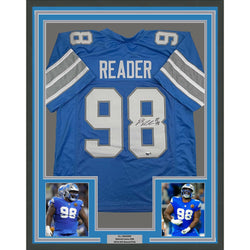 Framed Autographed/Signed D.J. DJ Reader 35x39 Detroit Blue Football Jersey Beckett BAS COA