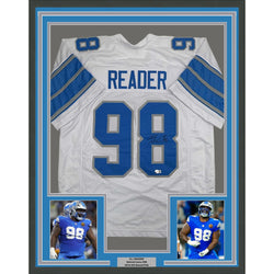 Framed Autographed/Signed D.J. DJ Reader 35x39 Detroit White Football Jersey Beckett BAS COA