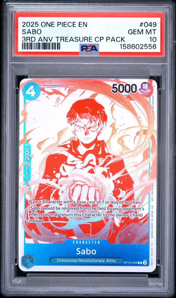 Graded 2025 One Piece Sabo #049 Trading Card Game PSA 10 Gem Mint (ONLINE ORDER ONLY)
