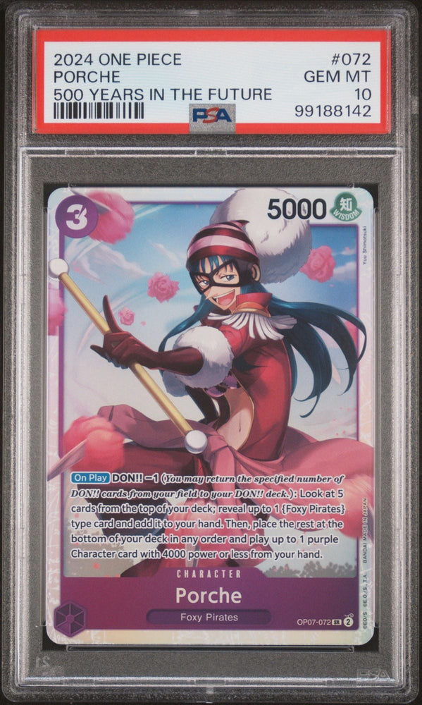 Graded 2024 One Piece EN Porche #072 500 Years in the Future Trading Card Game PSA 10 Gem Mint (ONLINE ORDER ONLY)