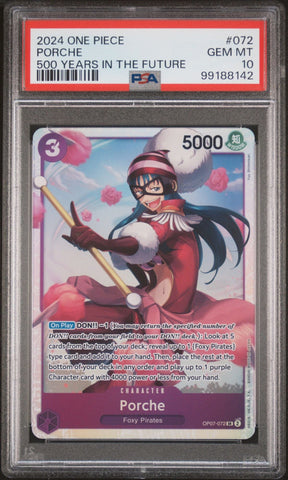 Graded 2024 One Piece EN Porche #072 500 Years in the Future Trading Card Game PSA 10 Gem Mint (ONLINE ORDER ONLY)